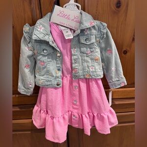 Little Lass Pink and Denim Jean Jacket Set